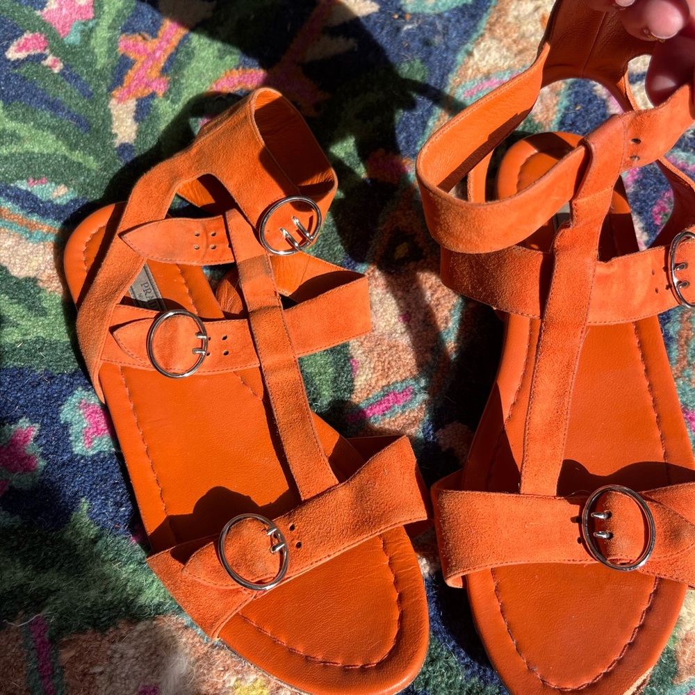 Prada Vibrant Orange Suede Sandals - Picture 3 of 7